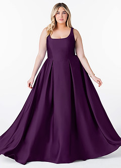 Azazie Neve Bridesmaid Dresses Grape Ball-Gown with Pockets Stretch Satin Dress image10