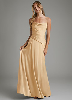 Azazie Gabriela Bridesmaid Dresses Gold A-Line Corset Stretch Satin Dress image7