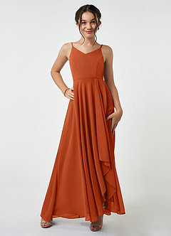 Azazie Collette Junior A-Linie Gestreift Chiffon Kleid Gebranntes Orange image1