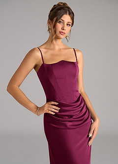 Azazie Debby Bridesmaid Dresses Red Plum Mermaid Strapless Stretch Satin Convertible Dress image2