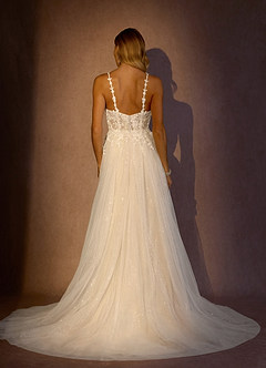 Azazie Florian Wedding Dresses Diamond White Champagne A-Line V-Neck Sequins Tulle Dress image3