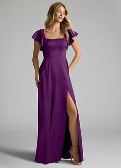 Azazie Bondi Bridesmaid Dresses Grape A-Line Bow Stretch Satin Dress image3