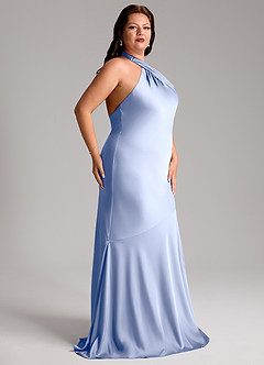 Azazie Lorena Bridesmaid Dresses Ice Mermaid Pleated Stretch Satin Dress image11