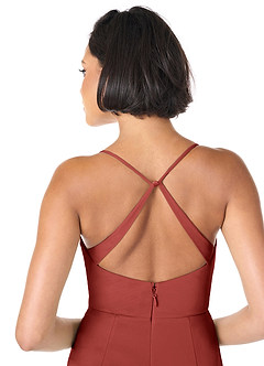 Azazie Ashana Robes de demoiselle d'honneur Robe Fourreau en Maille Dentelle en forme de cœur Terracotta image4