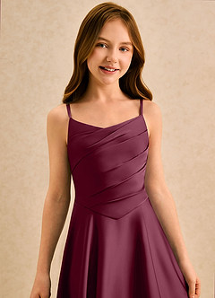 Azazie Coconut Girls Formal Sukienki dla dziewczynek sypiących kwiaty Linia A Pofałdowany Satyna elastyczna Długość podłogi Sukienka image6