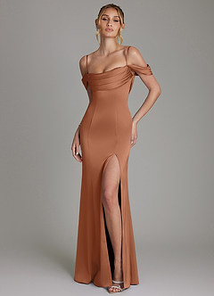 Azazie Nira Bridesmaid Dresses Bronzer Mermaid Corset Stretch Satin Dress image1
