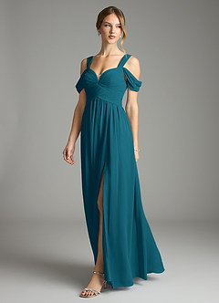 Azazie Lianne Bridesmaid Dresses Ink Blue A-Line Off the Shoulder Chiffon Dress image4
