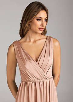 Azazie Tanicia Brautjungfernkleider A-Linie Plissee Stretch-Satin Kleid Roségold image6
