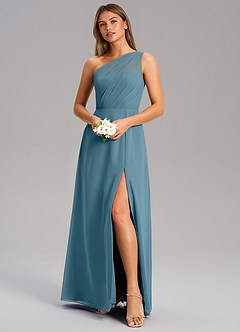 Azazie Phaedra Brautjungfernkleider A-Linie One-Shoulder Chiffon Kleid Bermudablau image4