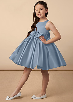 Azazie Bo Peep Flower Girl Dresses Dusty Blue A-Line Bow Matte Satin Dress image2