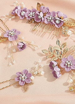 front Blue Floral Hair Comb Set