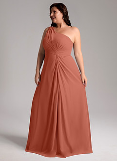 Azazie Brooke Bridesmaid Dresses Clay A-Line One Shoulder Chiffon Dress image12