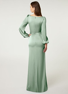 Azazie Mel Bridesmaid Dresses Agave Sheath Long Sleeve Stretch Satin Dress image2