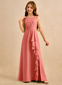 Azazie Chibi Girls Formal Abiti da Ragazza di Fiori Abito A-Line in Chiffon Plissettato Salmone Rosa image4