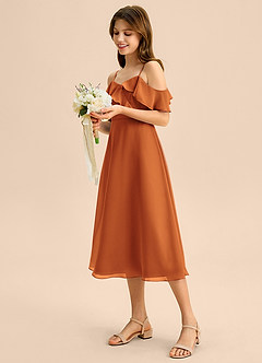 Azazie Kamilla Junior Abito A-Line in Chiffon a Spalla Scoperta Cannella image3