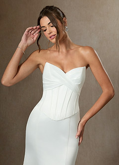Azazie Carryn Wedding Dresses Diamond White Mermaid Strapless Satin Dress image5