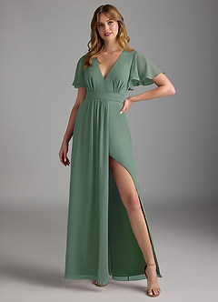 Azazie Zaniah Bridesmaid Dresses Eucalyptus A-Line Chiffon Dress image4