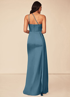Azazie Maron Bridesmaid Dresses Bermuda A-Line One Shoulder Stretch Satin Dress image2