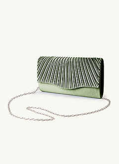 front Farblich passende Clutch aus plissiertem Metallic-Satin
