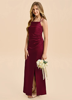 Azazie Nova Junior Robe Fourreau en Satin extensible Plissée Bourgogne image4