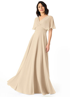Azazie Pamela Bridesmaid Dresses Champagne A-Line V-Neck Pleated Chiffon Dress image1