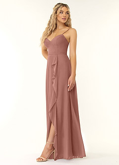 Azazie Naeem Bridesmaid Dresses Cedar Rose A-Line V-Neck Ruffle Chiffon Dress image3