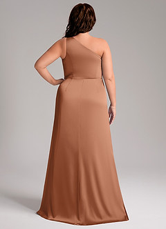 Azazie Phaedra Bridesmaid Dresses Bronzer A-Line One Shoulder Stretch Satin Dress image2