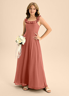 Azazie Callie Junior A-Linie Gestreift Chiffon Kleid Lehm image6