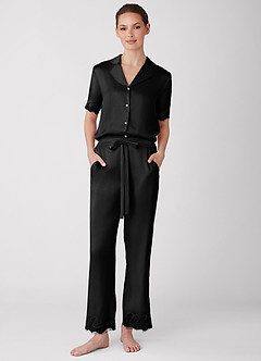 front Ensemble pyjama en satin lumineux à manches courtes et pantalon long