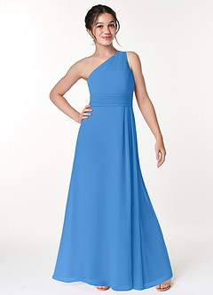 Azazie Cleo Junior Blue Jay A-Line Pleated Chiffon Dress image4