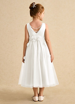 Azazie Lux Robe Demoiselle D'honneur Fillette Robe Trapèze en Tulle Perlé Ivoire image2