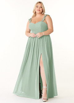 Azazie Metz Brautjungfernkleider A-Linie Herzchen Gerüscht Chiffon Kleid Agave image7