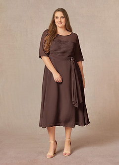 Azazie Naomi Mère de la mariée Robes Robe Trapèze en Mousseline de soie Col bateau plissé Ganache image12