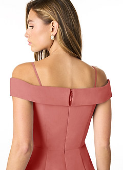 Azazie Lecia Bridesmaid Dresses Antique Rose Empire Off-The-Shoulder Pleated Chiffon Convertible Dress image5