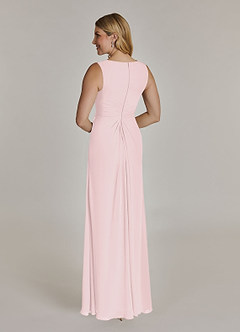 Azazie Manuella At-home Try On Dresses Blushing Pink A-Line V-Neck Pleated Chiffon Dress image6