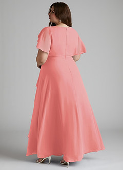 Azazie Aaliyah Bescheidene Brautjungfernkleider A-Linie Schaufel Gefaltet Chiffon Bodenlänge Kleid image9