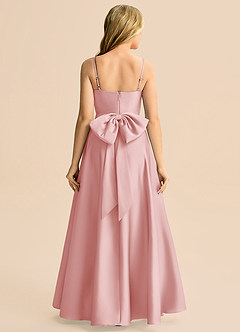 Azazie Rumi Junior Powder Pink A-Line Pleated Stretch Satin Dress image2
