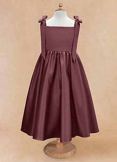 Azazie Chelsie Flower Girl Dresses Sangria A-Line Bow Matte Satin Dress image5