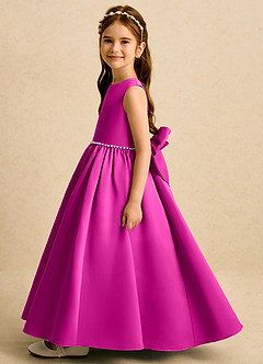 Azazie Daisies Flower Girl Dresses Fuchsia Ball-Gown Bow Matte Satin Dress image4