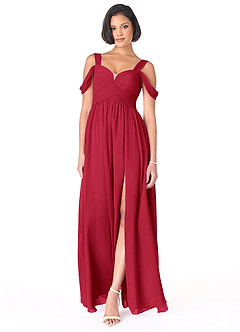 Azazie Lianne Bridesmaid Dresses Scarlet A-Line Off the Shoulder Chiffon Dress image2