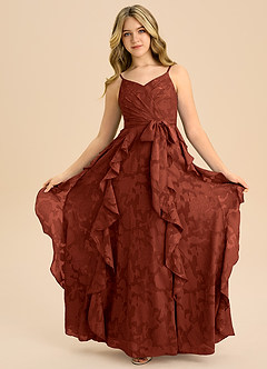 Azazie Peyton Junior Klä av A-Line i Blommig Utbrändhet Plisserad image3