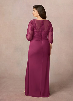Azazie Fatemah Kleider für die Brautmutter Meerjungfrau-Linie Schaufel Spitze Spitze Kleid Maulbeerrot image9