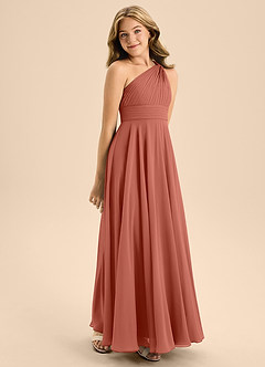 Azazie Charlize Junior A-Linie Plissee Chiffon Kleid Lehm image5