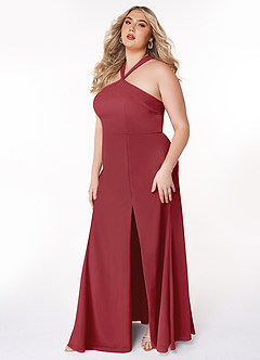 Azazie Rue Abiti da Damigella Abito A-Line in Chiffon con Scollo Halter Melograno image9