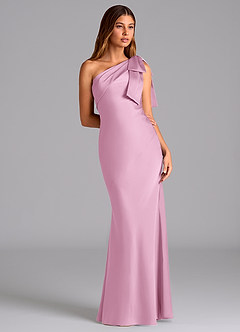 Azazie Yuanna Bridesmaid Dresses Candy Pink Mermaid One Shoulder Stretch Satin Dress image5