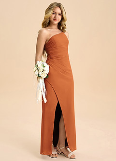 Azazie Eren Junior Vestido Canela de Chiffon de Linha A com Plissado image1