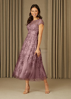 Azazie Sanna Mother of the Bride Dresses Dusty Rose A-Line Scoop Lace Tulle Dress image3