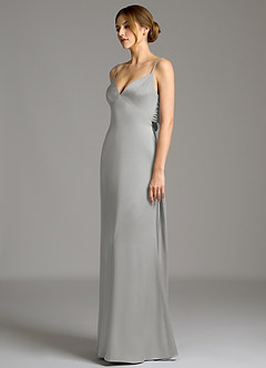 Azazie Adriane Bridesmaid Dresses Silver Sheath Bow Stretch Satin Dress image3