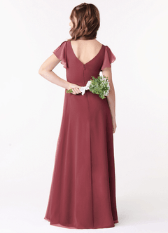 Azazie Omari Junior Vestido de Merlot de Gasa de Corte En A con Volante image2