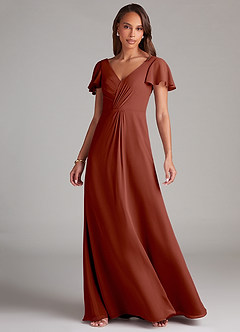Azazie Soren Bridesmaid Dresses Auburn A-Line Ruched Chiffon Dress image3